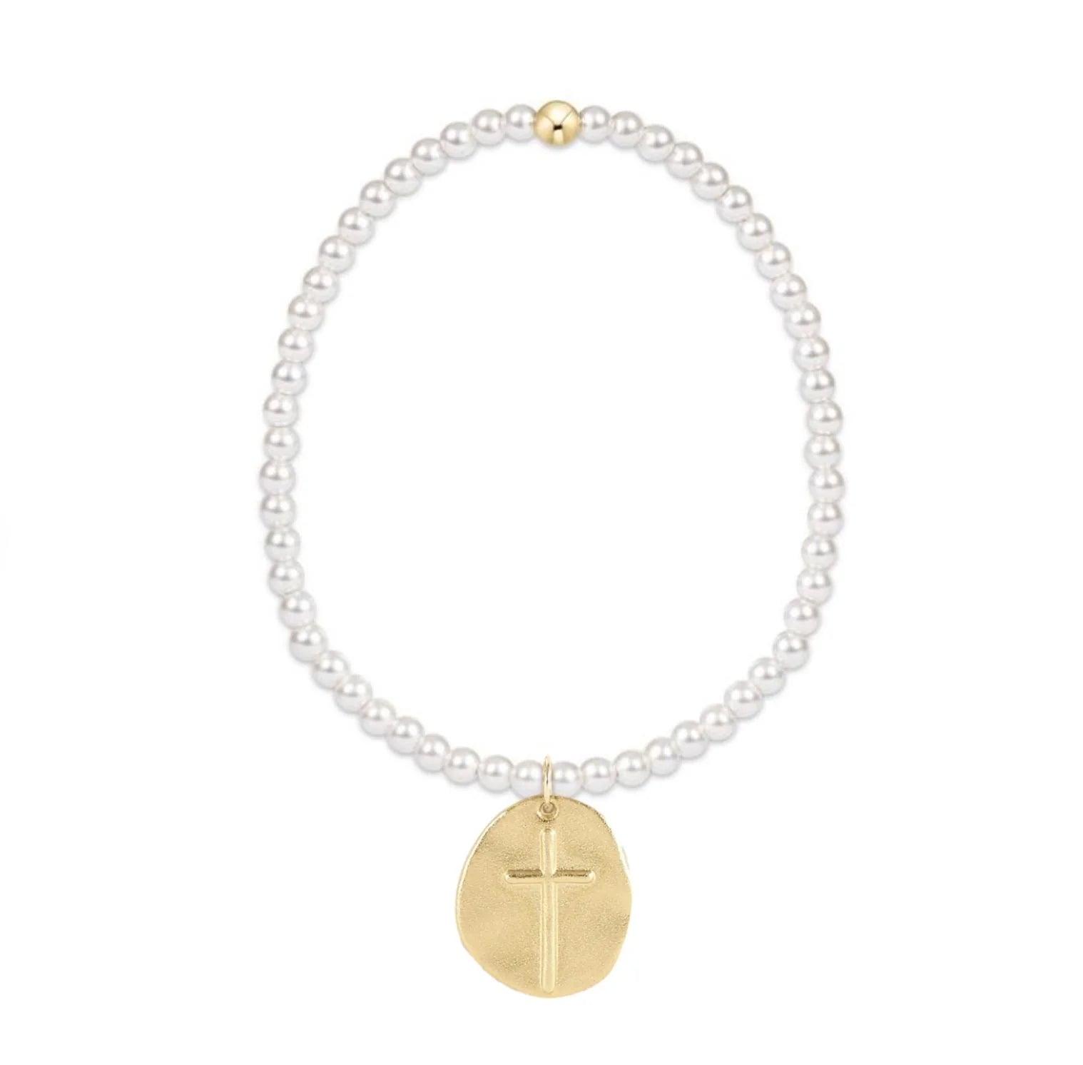 Classic Pearl 3mm Bead Bracelet Inspire Small Gold Disc