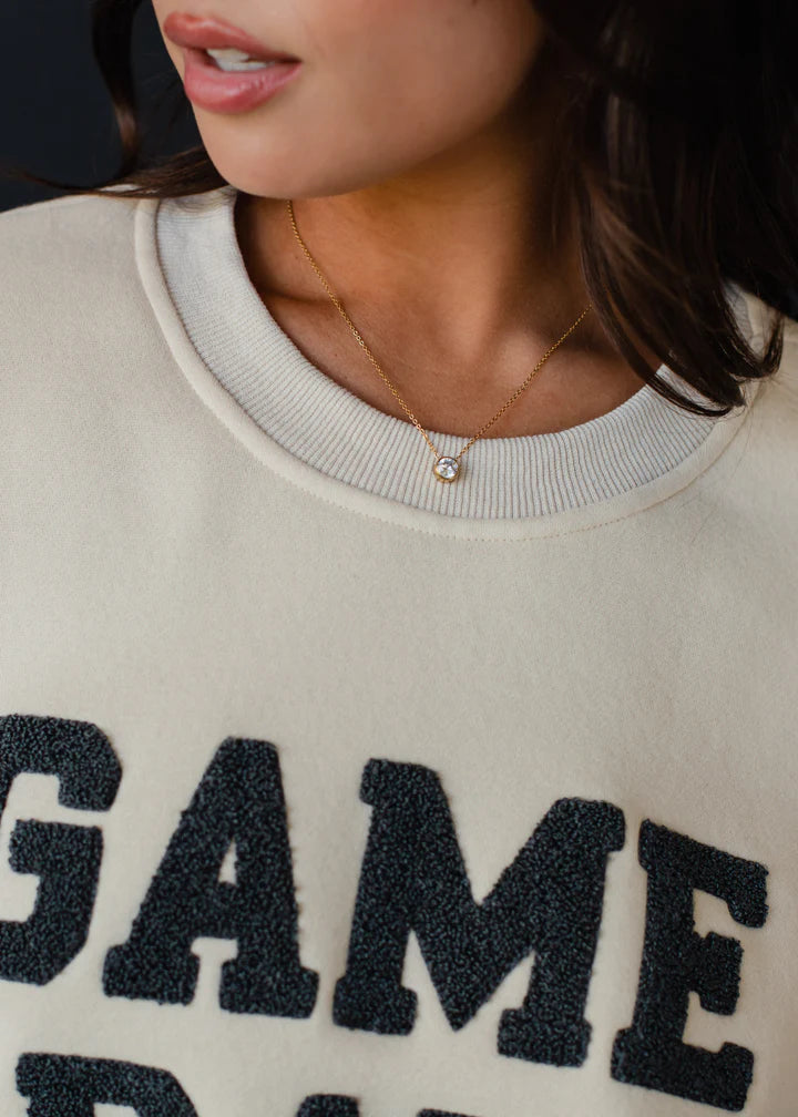 Textured Game Day Crew Neck Sweatshirt Tan + Slate
