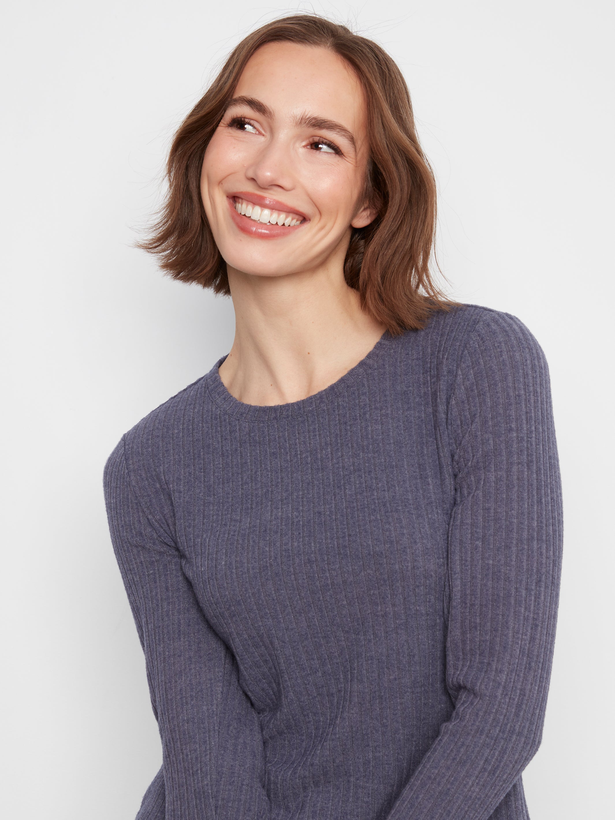 Brushed Rib Long Sleeve Top Heather Denim