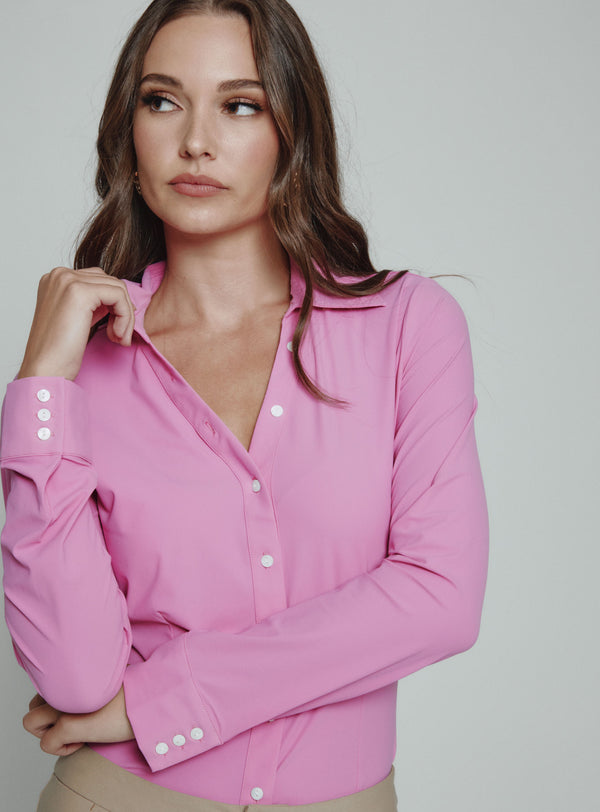 Luxe Long Sleeve Button Up Blouse Pink