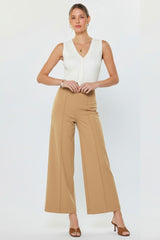 High Rise Ponte Flared Pants Tan