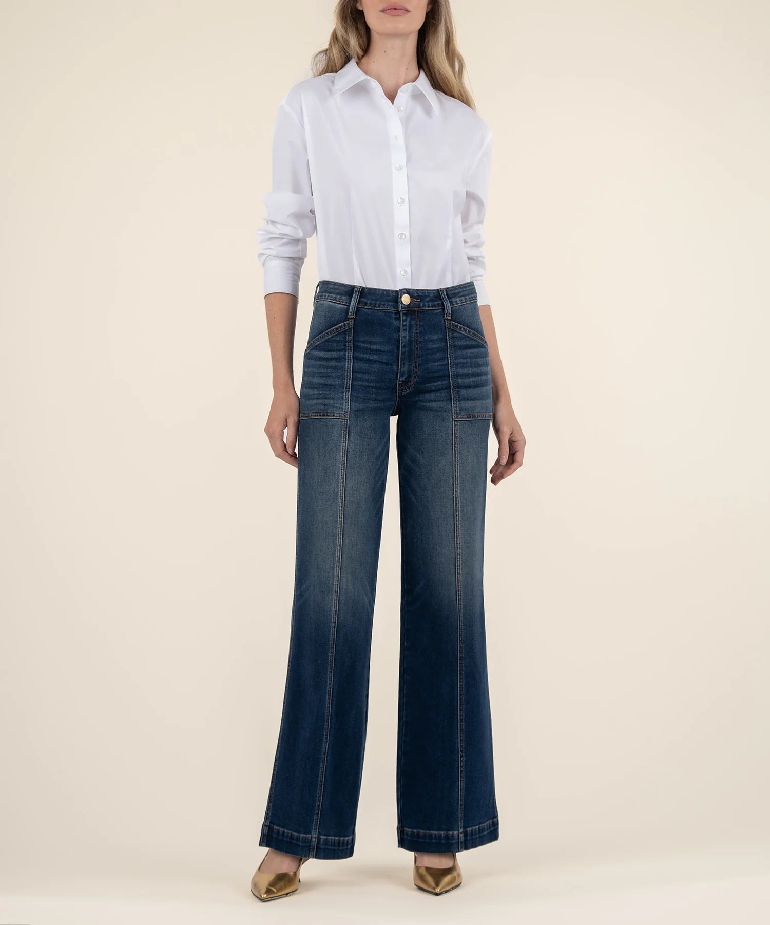 Jodi High Rise Front Seam Patch Pocket Wide Leg Jeans Energy