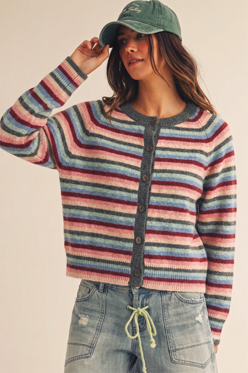 Coastal Sunset Multi Stripe Cardigan Multi