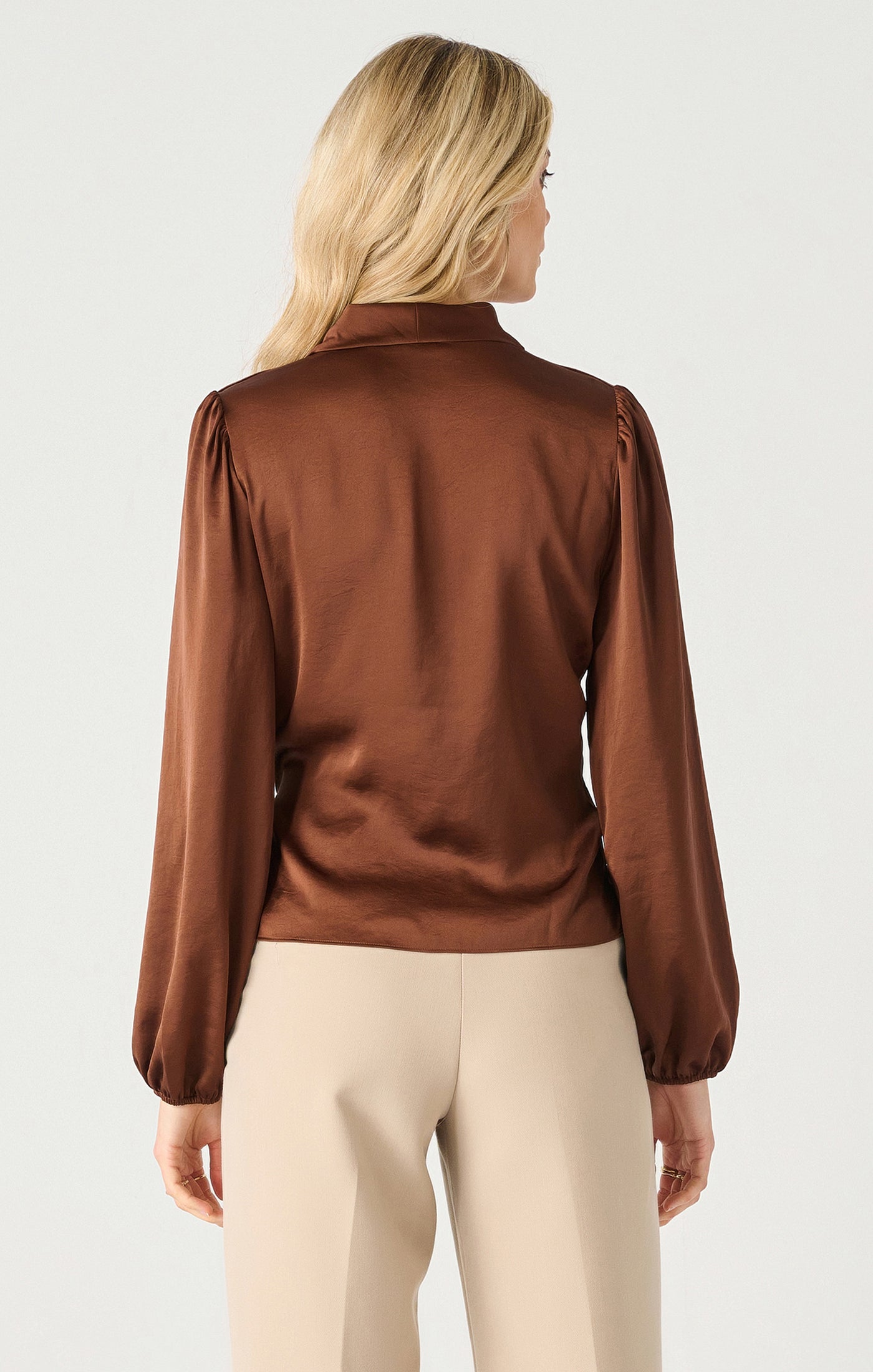 Soft Wrap Long Sleeve Blouse Copper