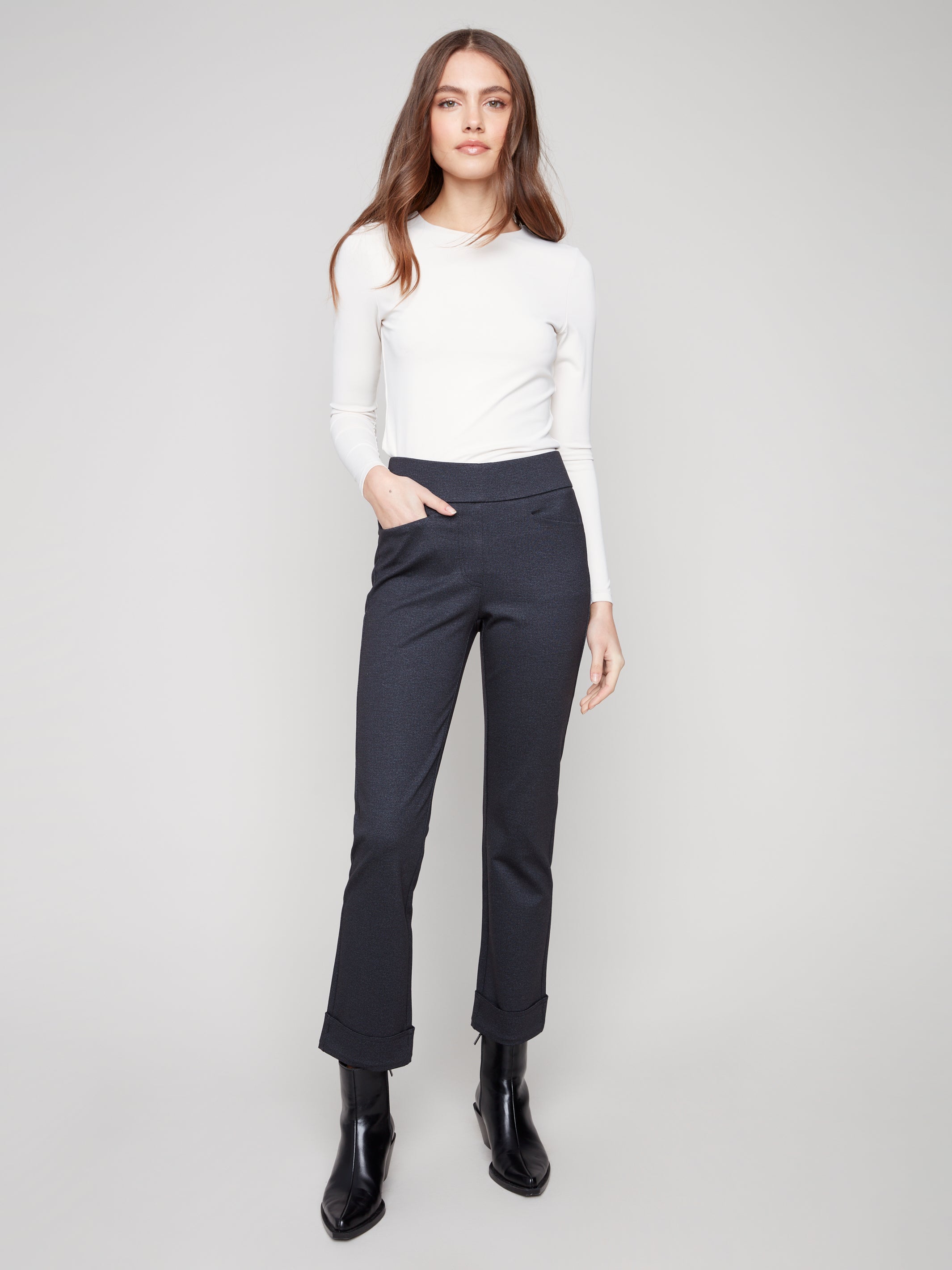 Printed PDR Rolled Cuff Pants Navy