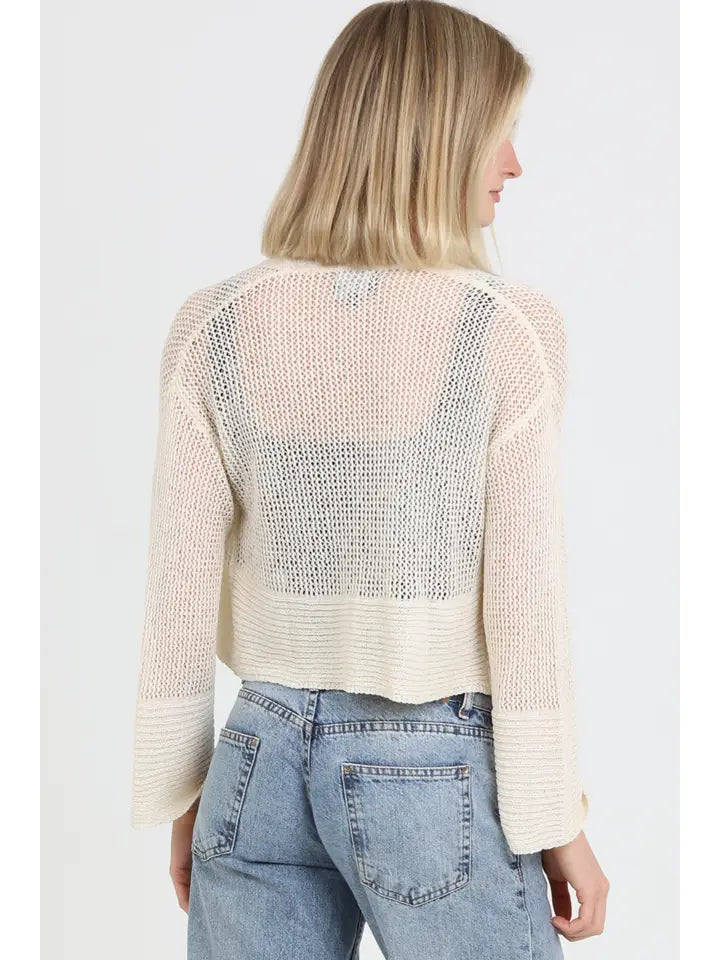 Light Weight Open Knit Sweater Cardigan Ivory
