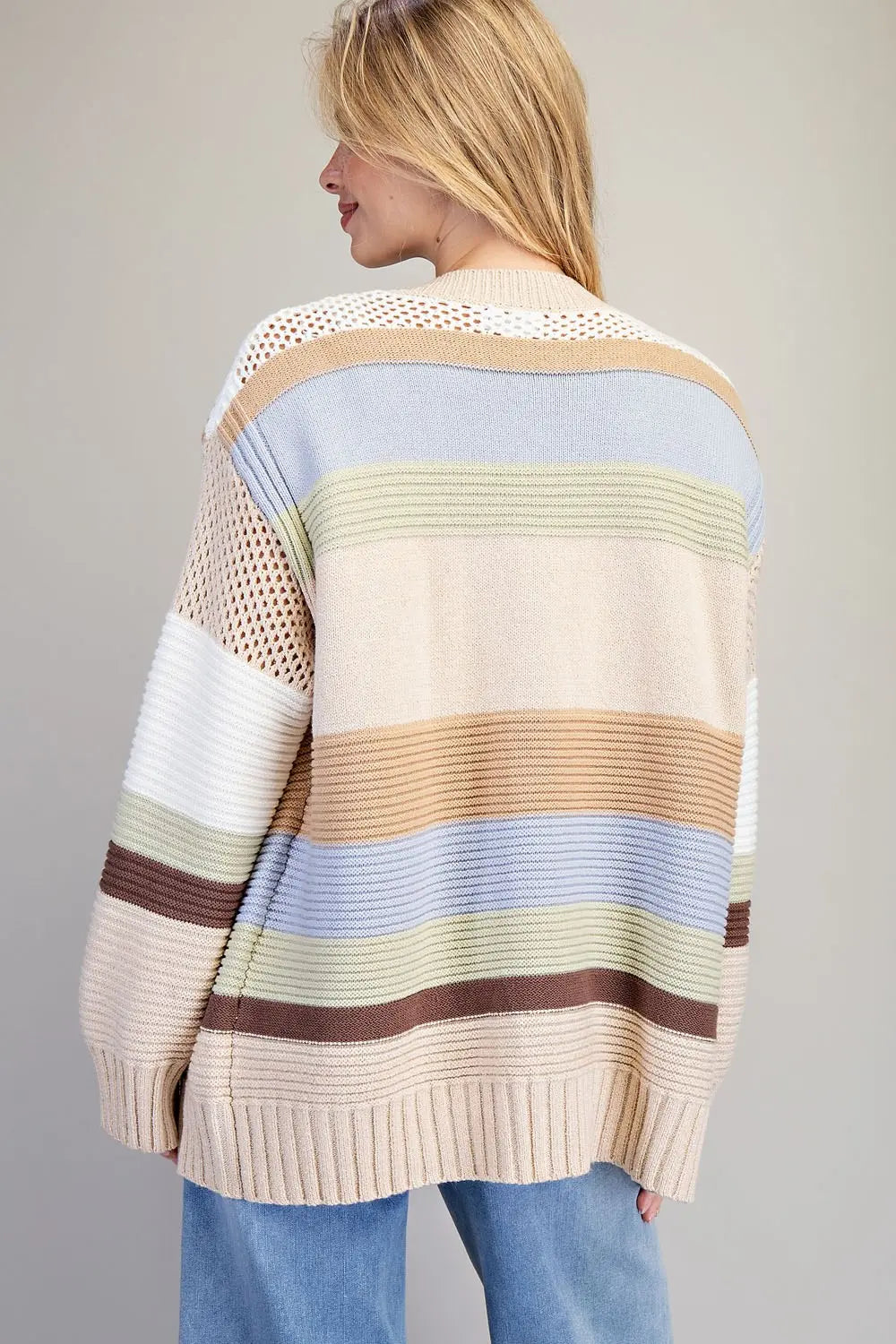 Textured Multicolor Open Front Cardigan Sage Breeze