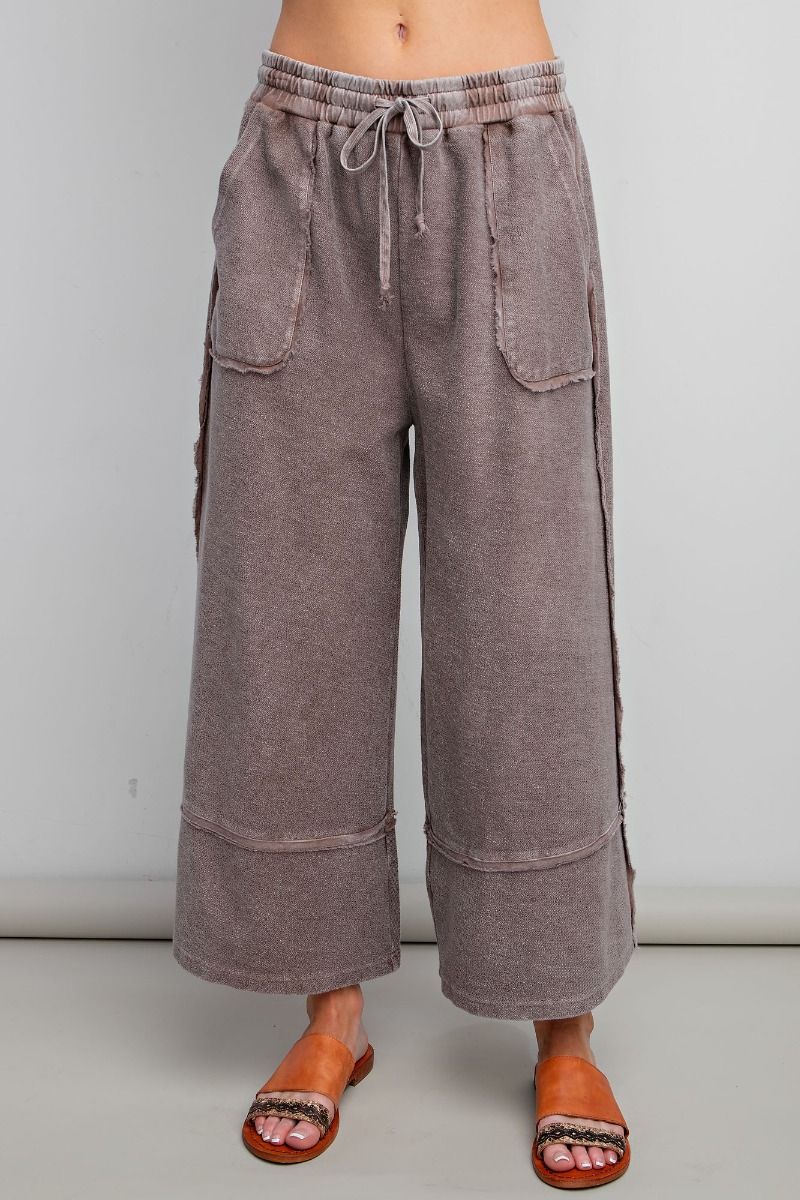 Mineral Wash Terry Knit Palazzo Pants Espresso