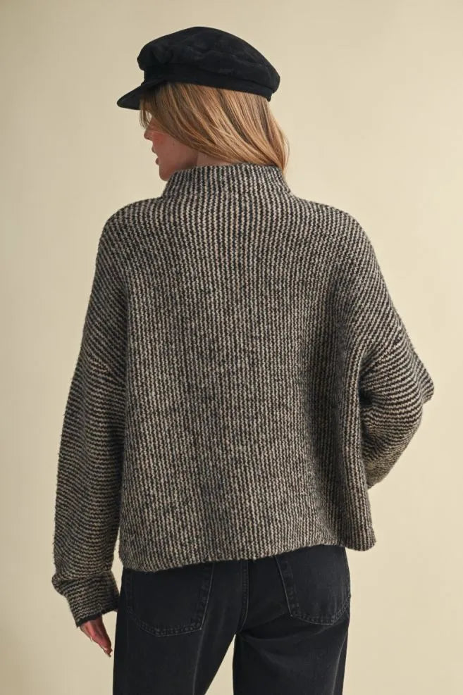 Colored Buttons Two Tone Mock Neck Cardi