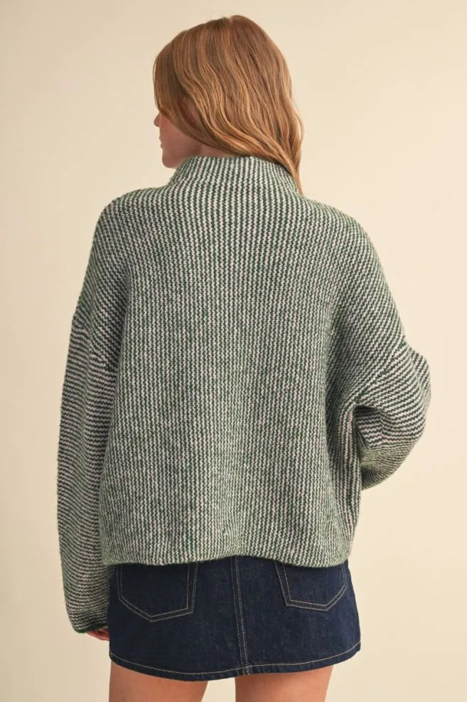 Colored Buttons Two Tone Mock Neck Cardi
