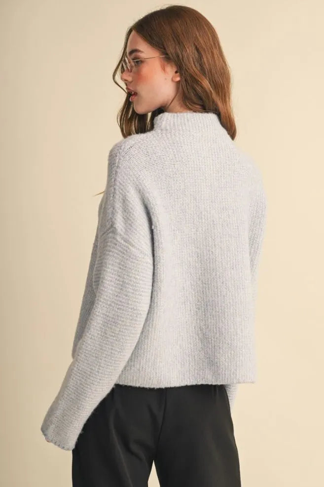 Colored Buttons Two Tone Mock Neck Cardi