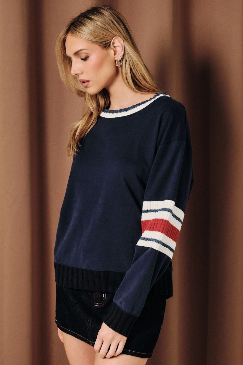 Stripe Elbow Rib Band Mix Sweatshirt