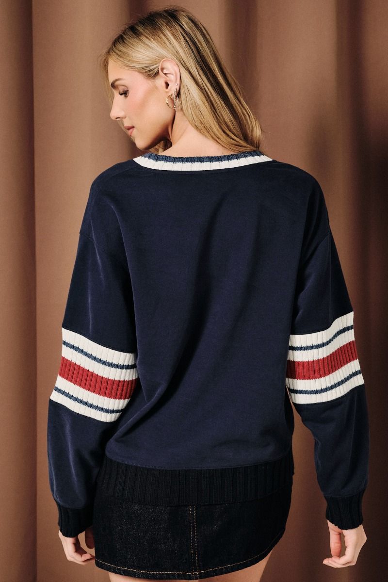 Stripe Elbow Rib Band Mix Sweatshirt
