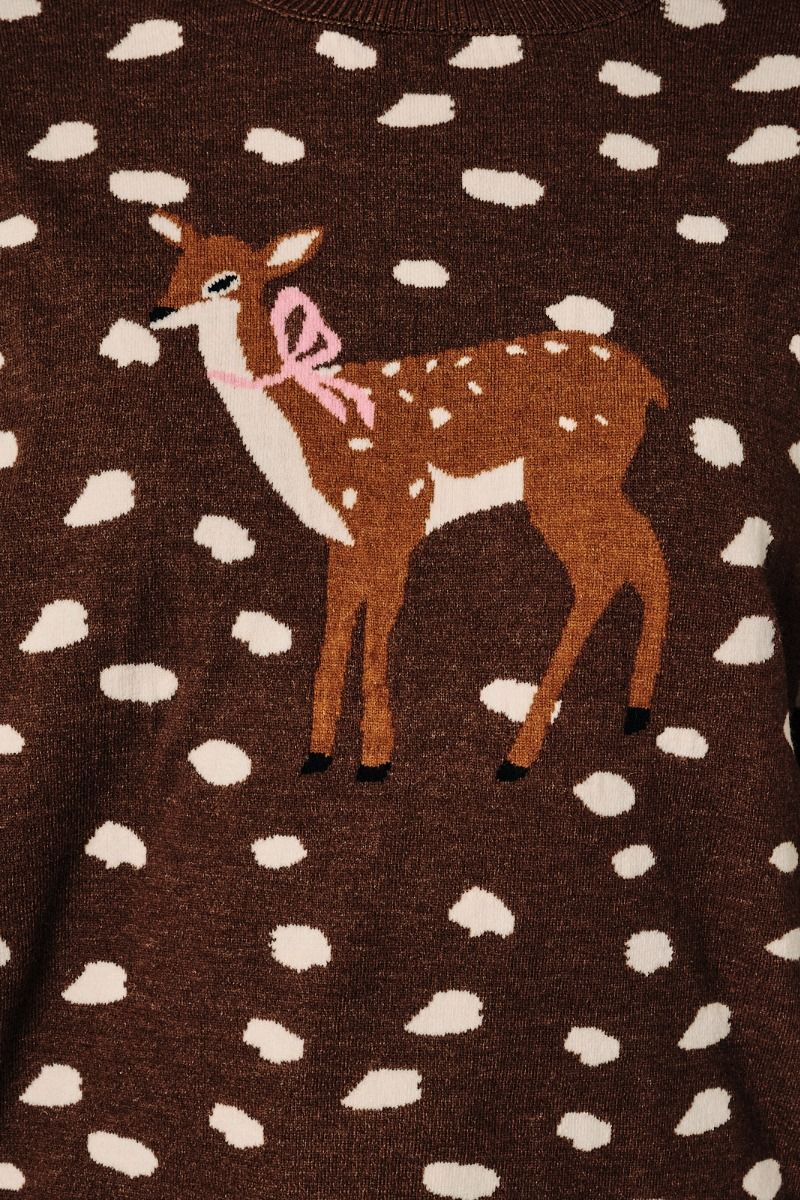 Mock Neck Deer Print Graphic Sweater