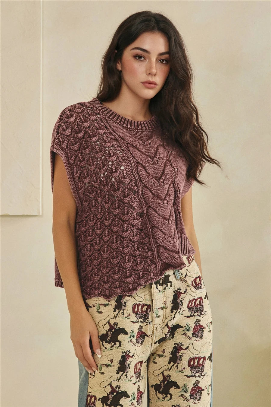 Asymmetric Mix Knit Sweater Vest