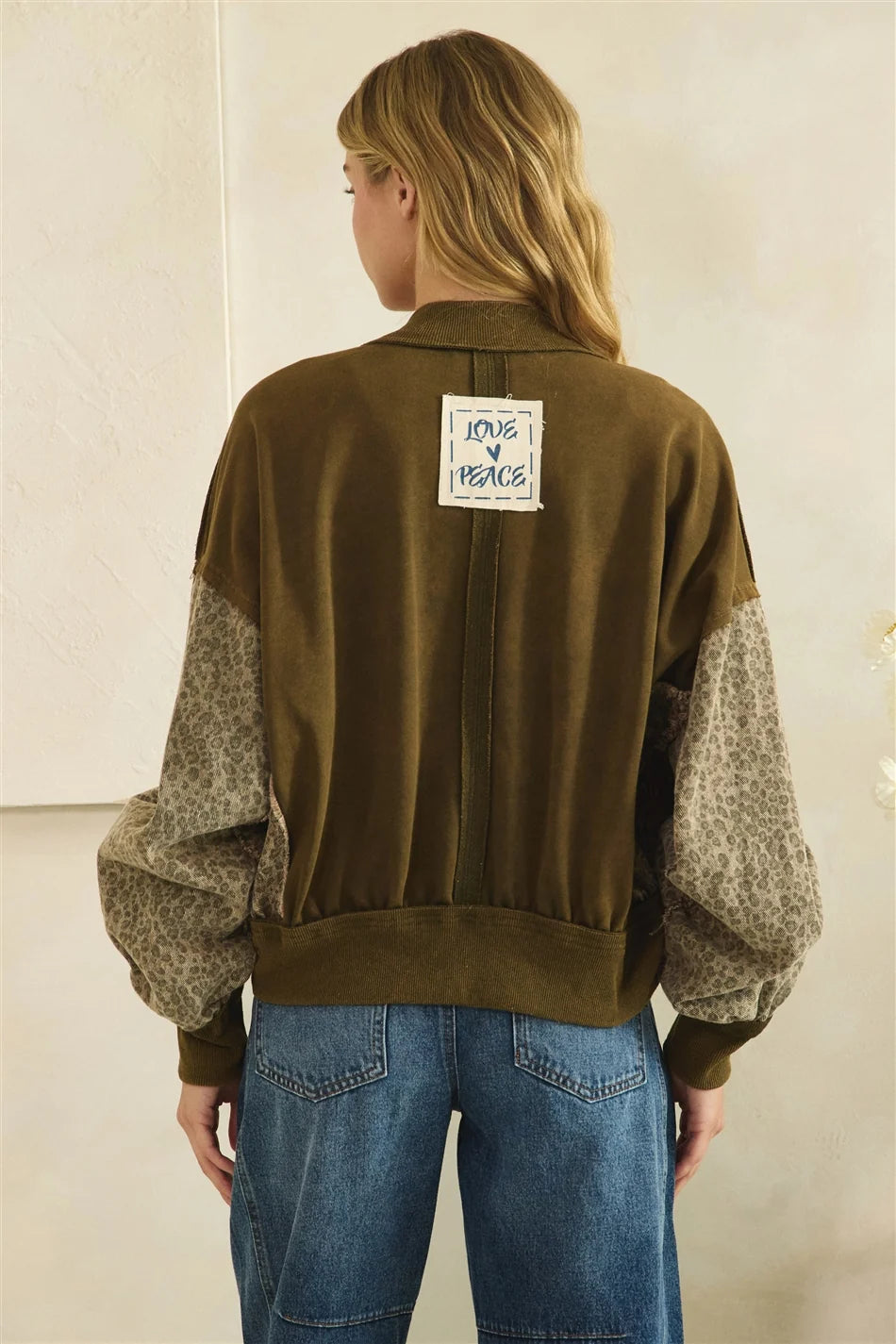 Washed Leopard Print Bomber Jacket