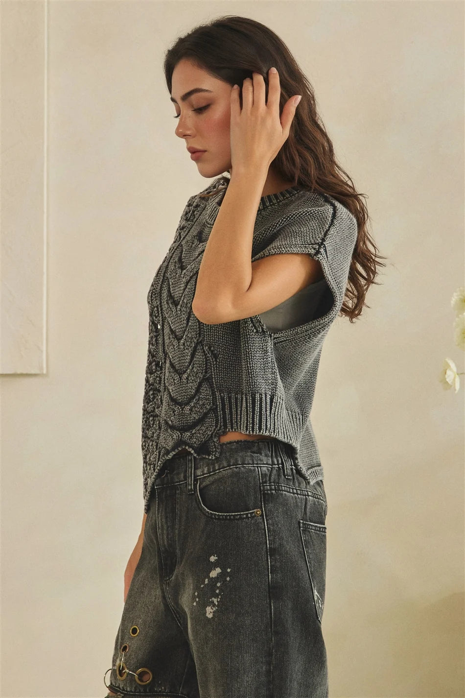 Asymmetric Mix Knit Sweater Vest