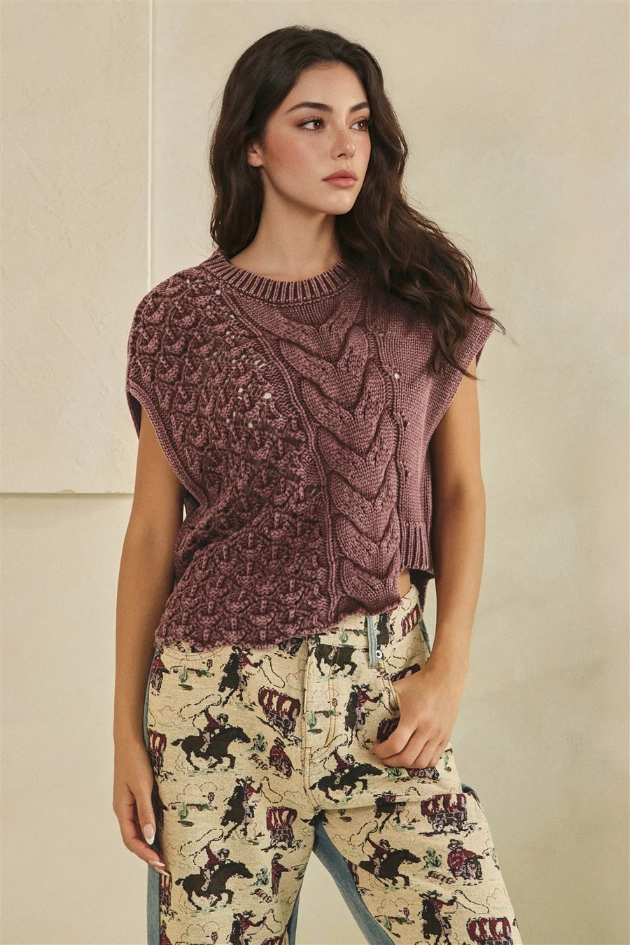 Asymmetric Mix Knit Sweater Vest