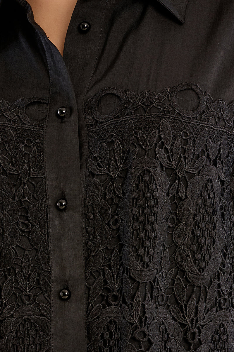 Lace Overlay Button Up Shirt