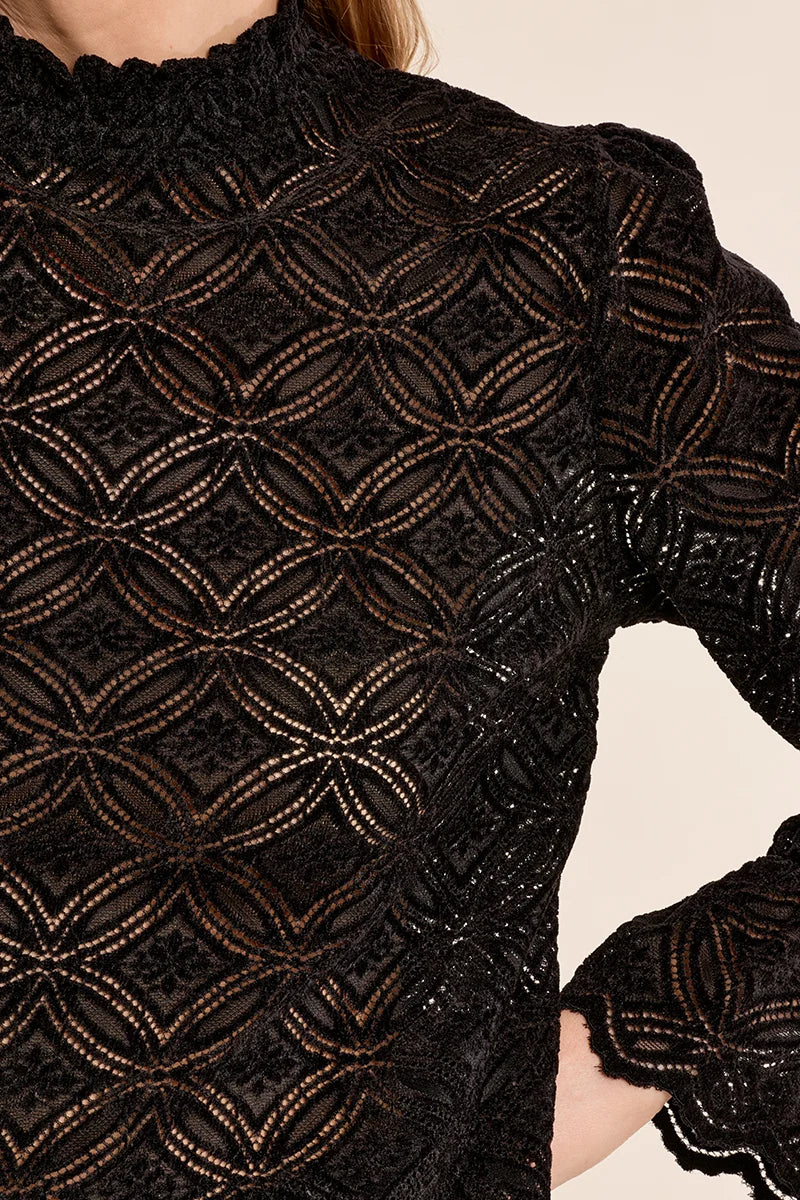 Soft Lace Ruffle Detail Long Sleeve Top