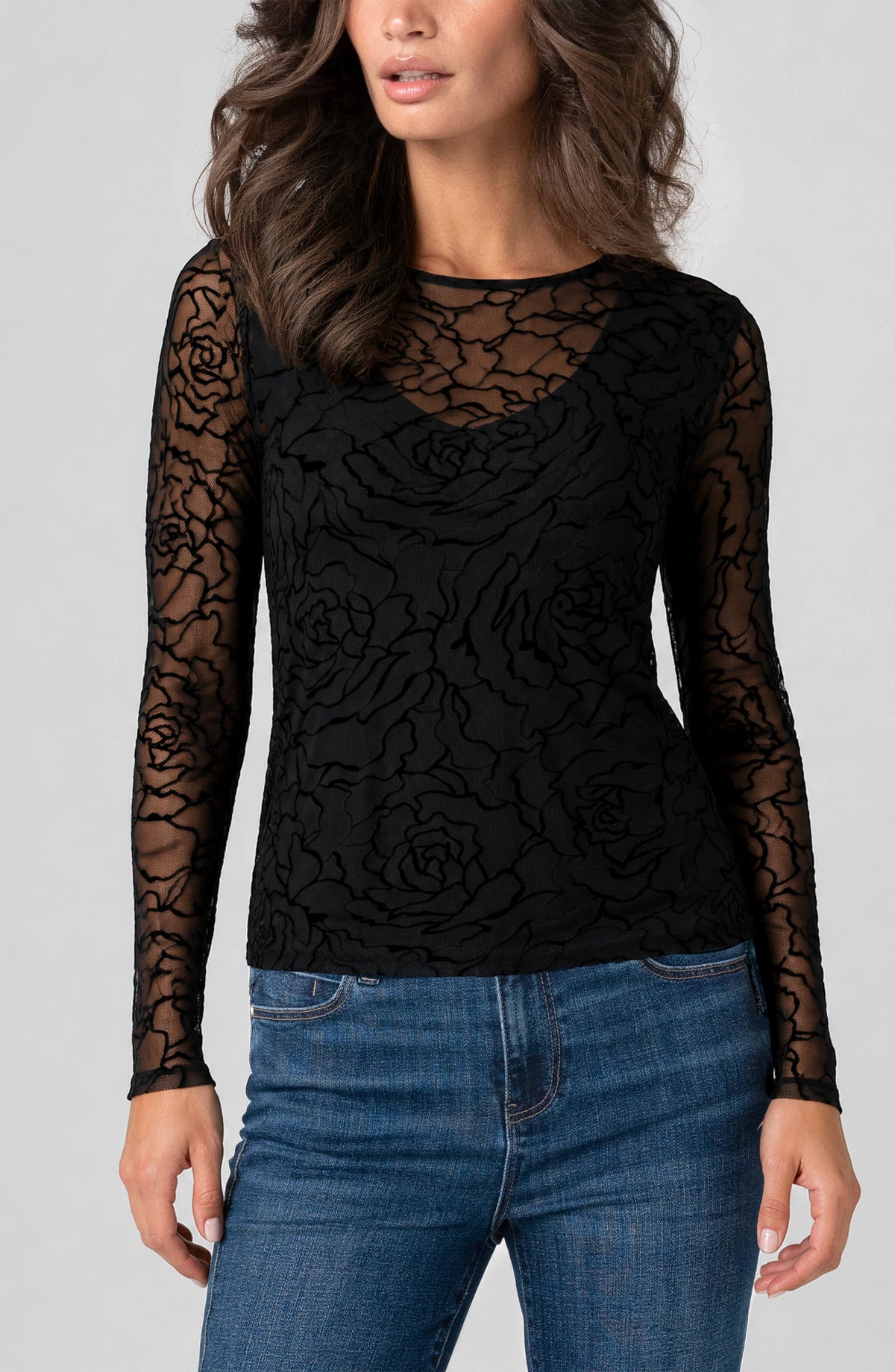 V Detail Layered Knit Long Sleeve Top