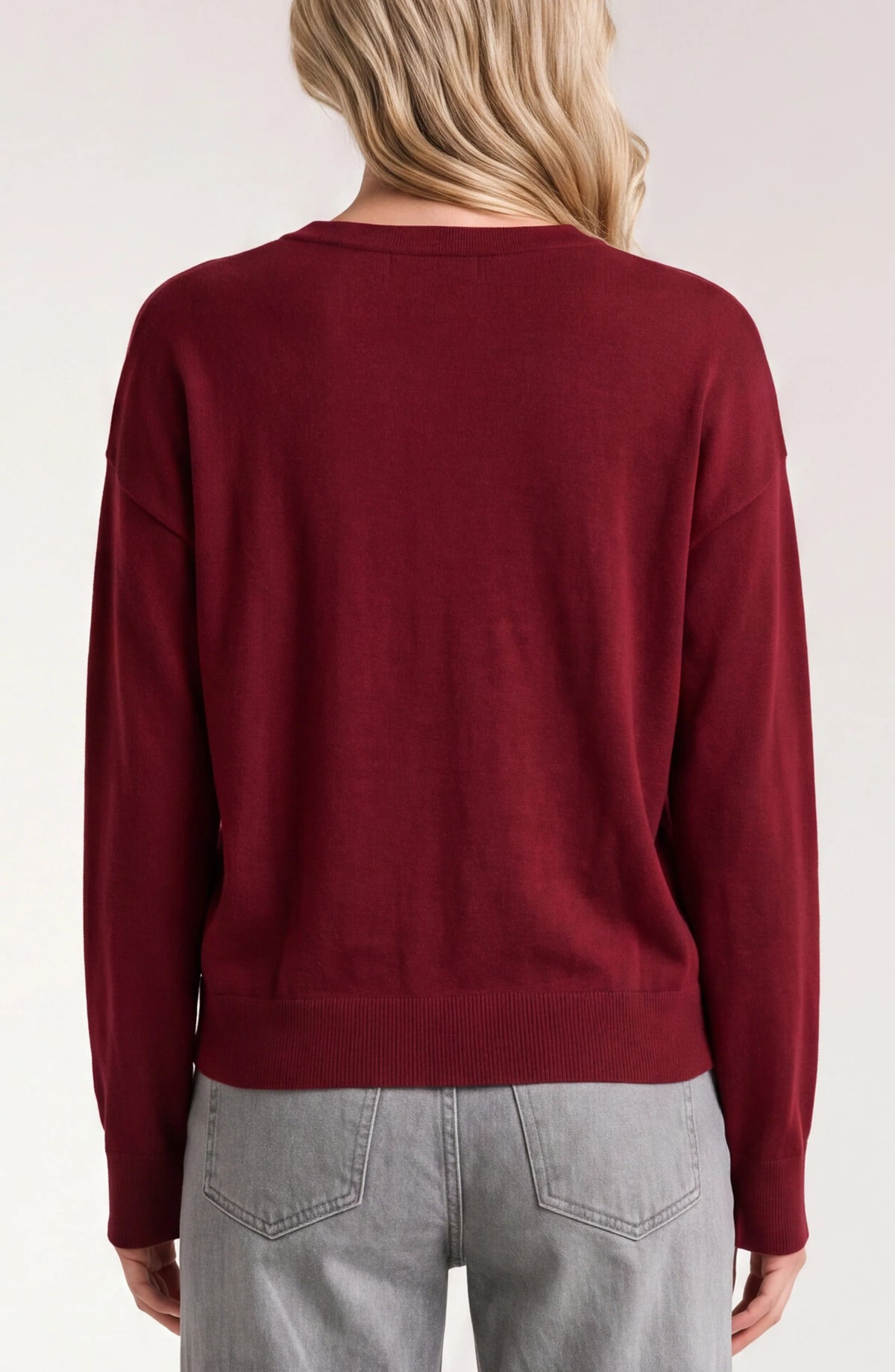 Long Sleeve Satin Drape Neck Woven Back Top