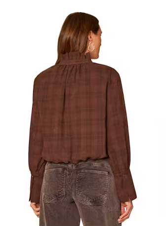 Printed Suede Bubble Hem French Cuff Sleeve Top