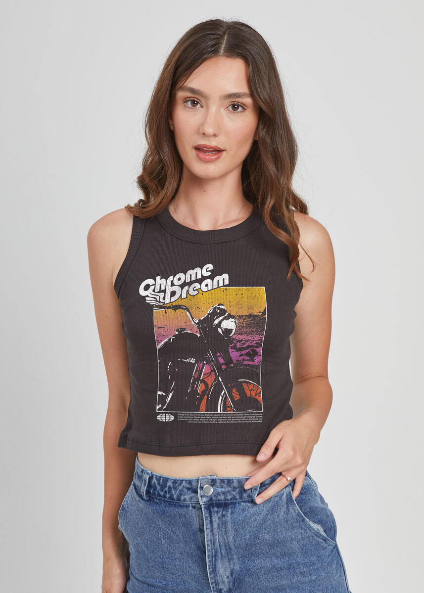 Chrome Dream Ribbed Crop Tank Black