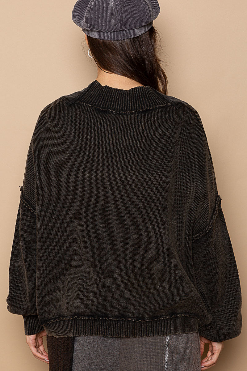 Vintage Wash Woven Patch Outseam Cardi Black