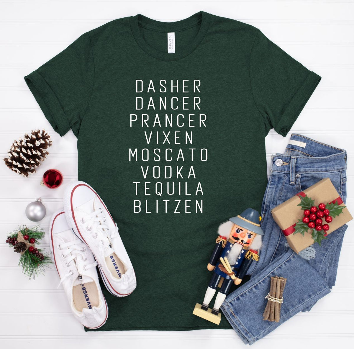 Dasher Dancer Prancer Vixen Tee Heather Forest