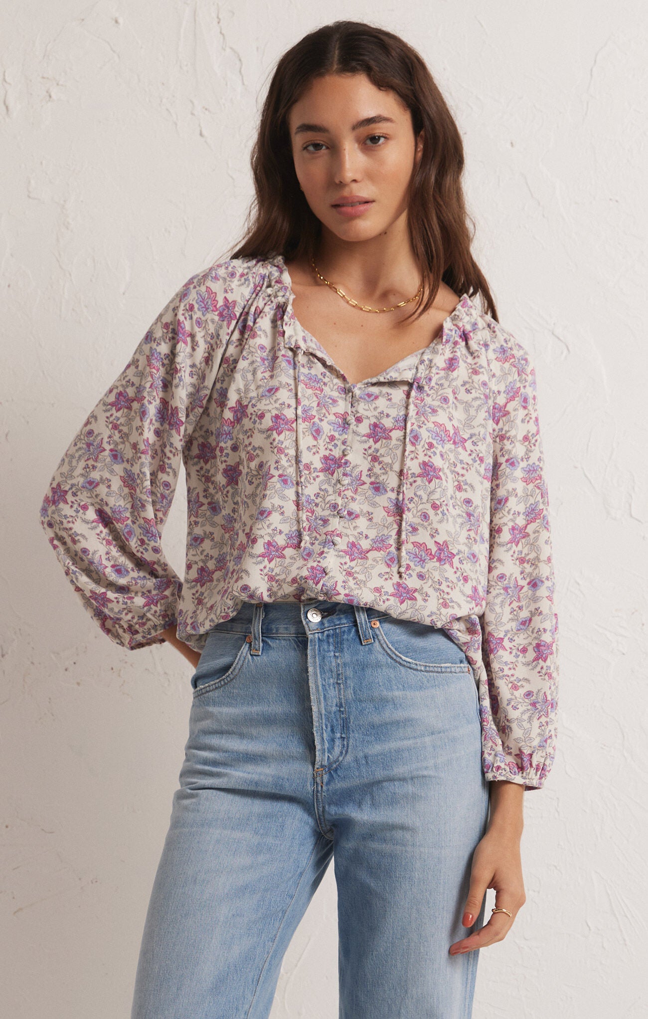 Athena Floral Top Sandstone