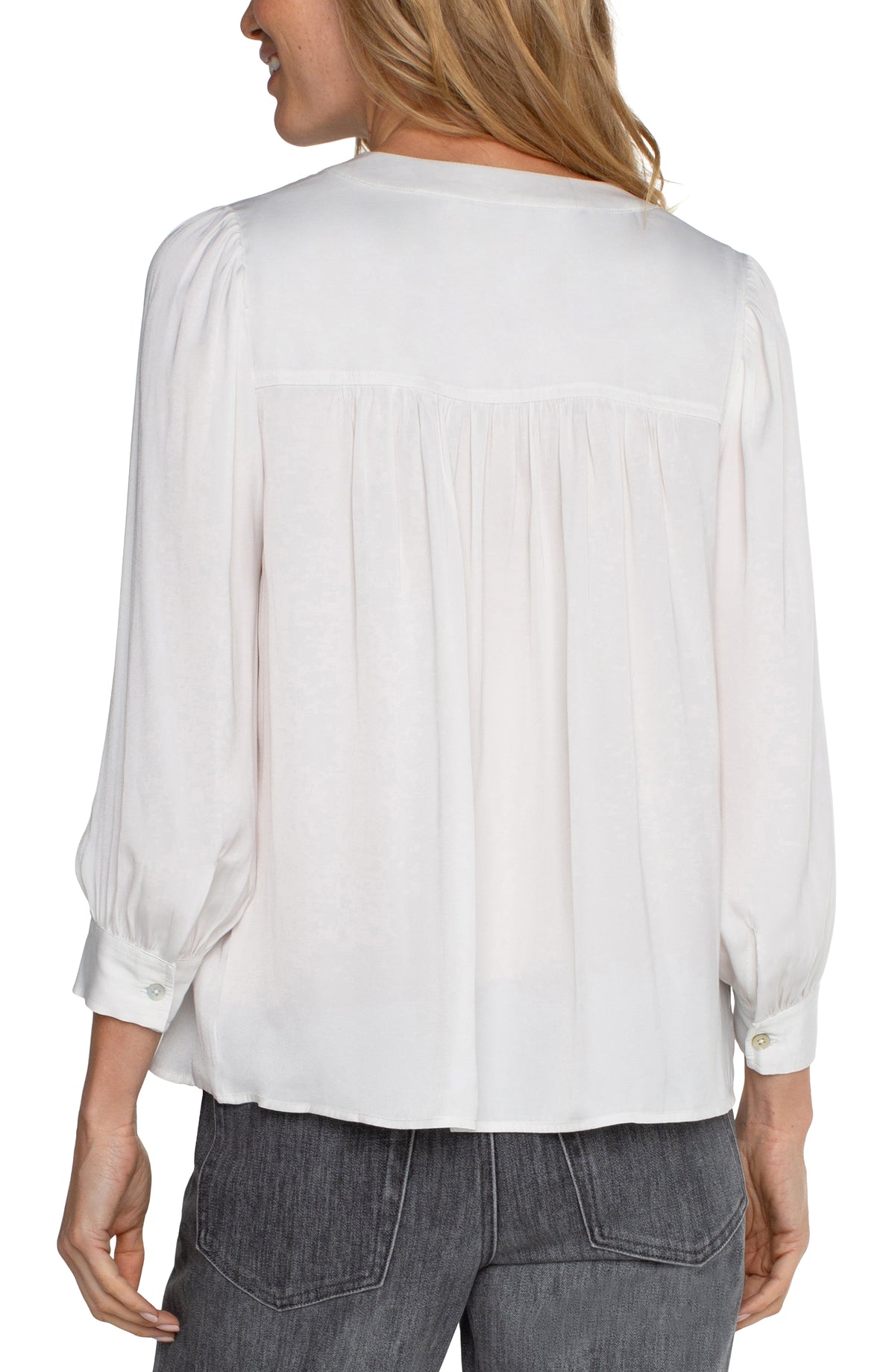 Satin Vneck Ruched Shoulder Blouse Ivory