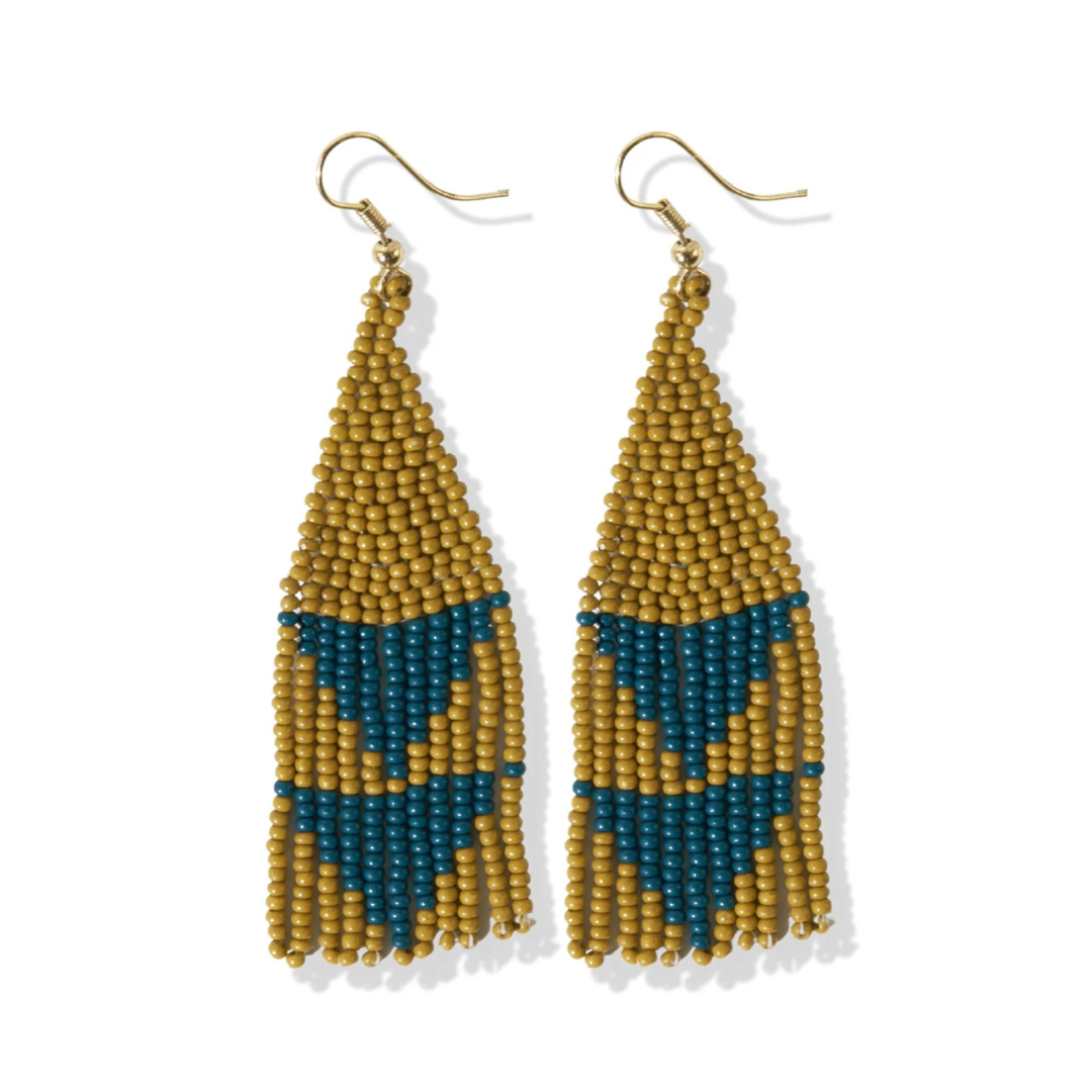 Lennon Two Triangles Beaded Earrings Citron + Peacock