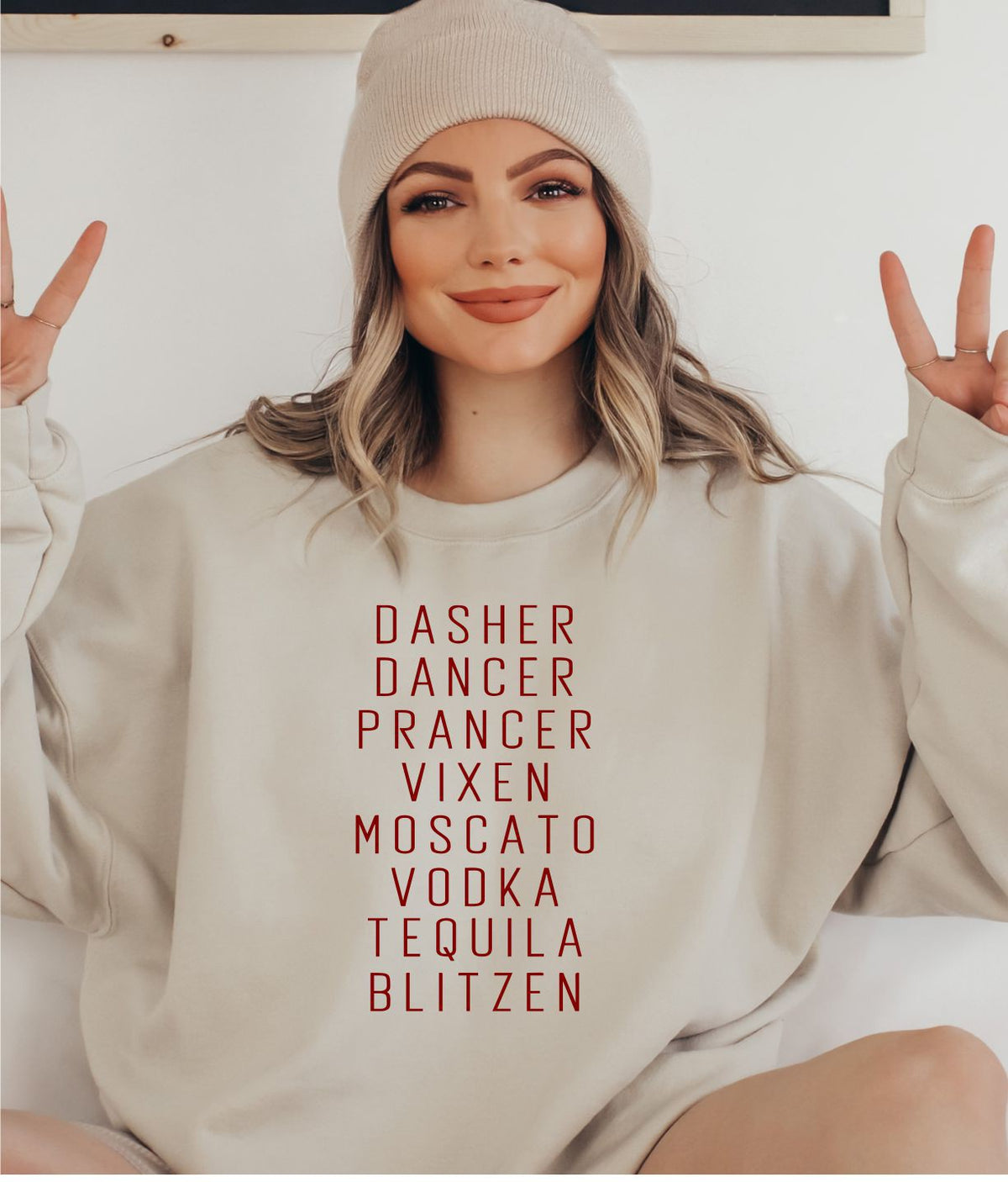 Dasher Dancer Prancer Vixen Sweatshirt Sand