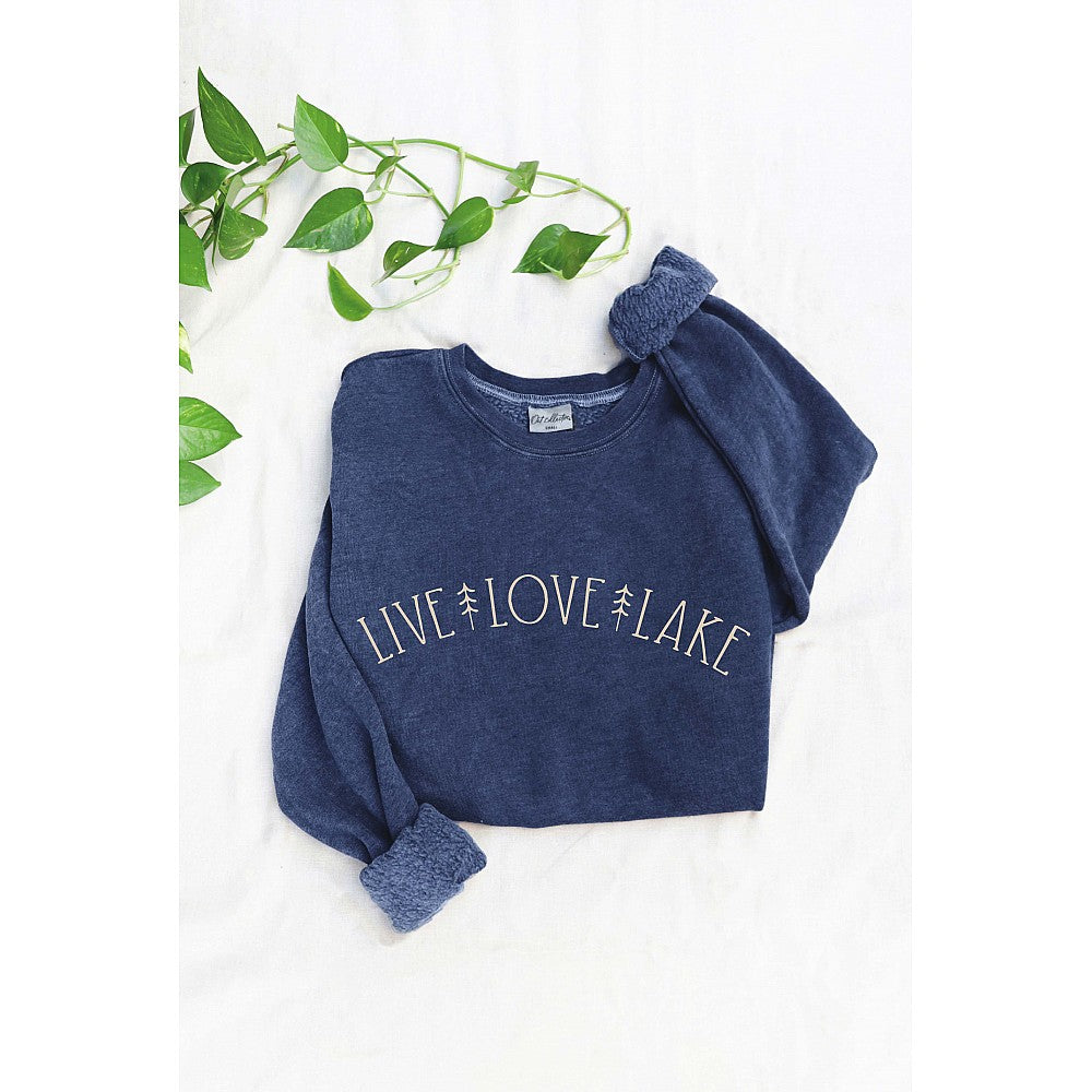 Live Love Lake Mineral Wash Sweatshirt Vintage Denim