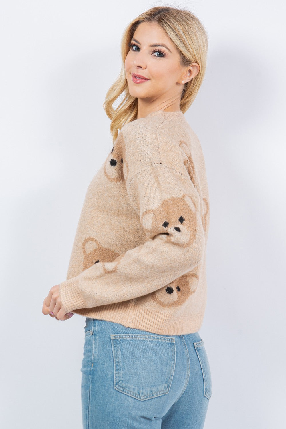Teddy Bear Print Sweater Taupe