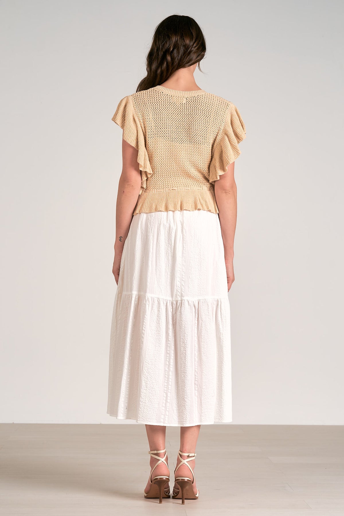 Ruffle Sweater Top Tiered Midi Dress Beige