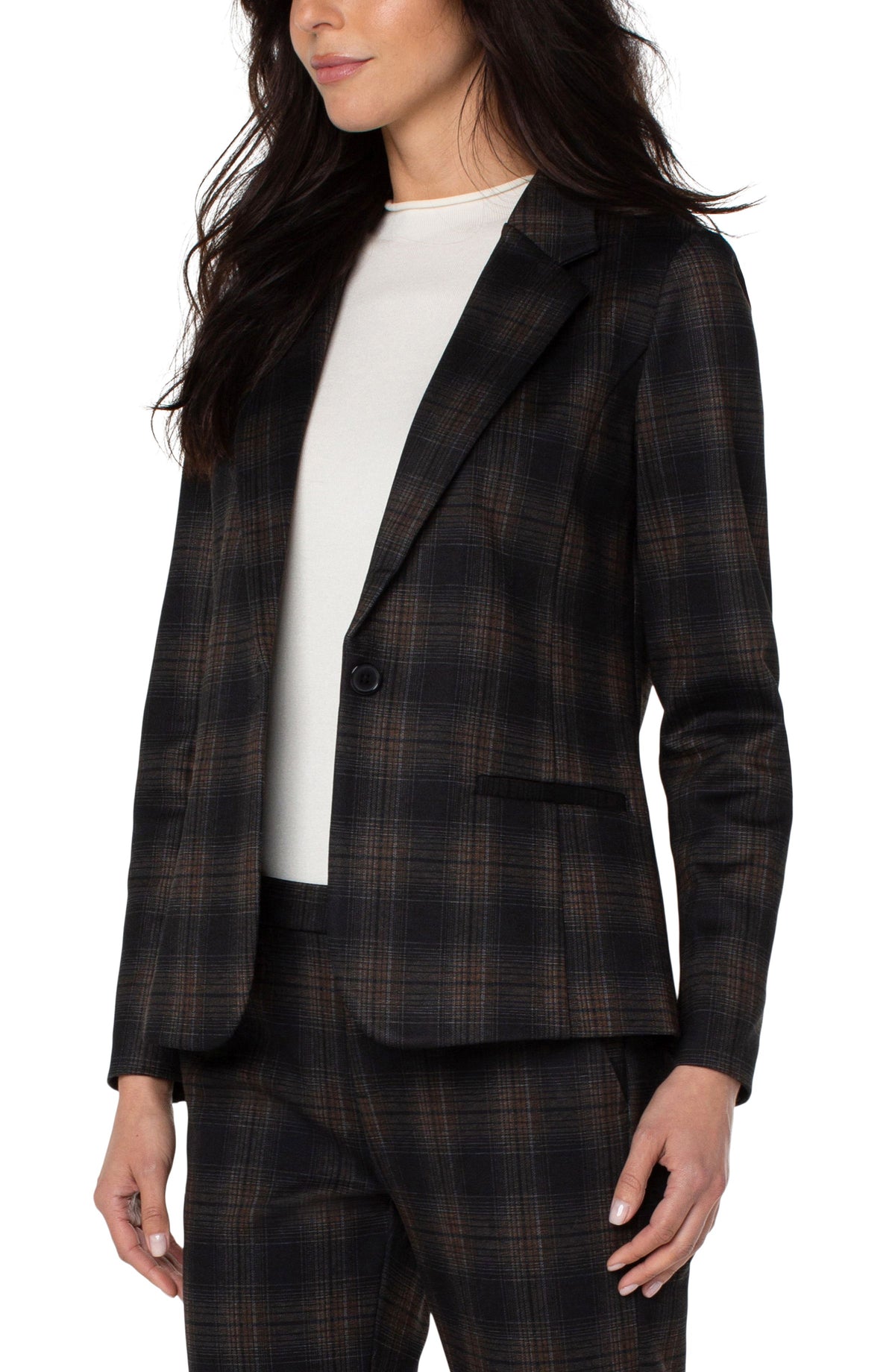 Fitted Notch Collar Printed Blazer Coffee Bean + Black