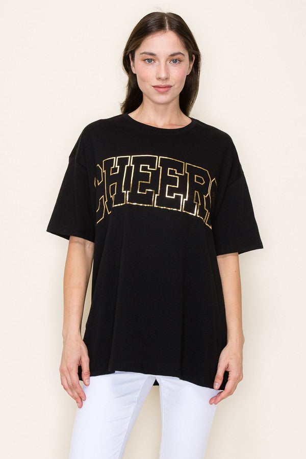 Cheers Foil Oversize Graphic Tee Black