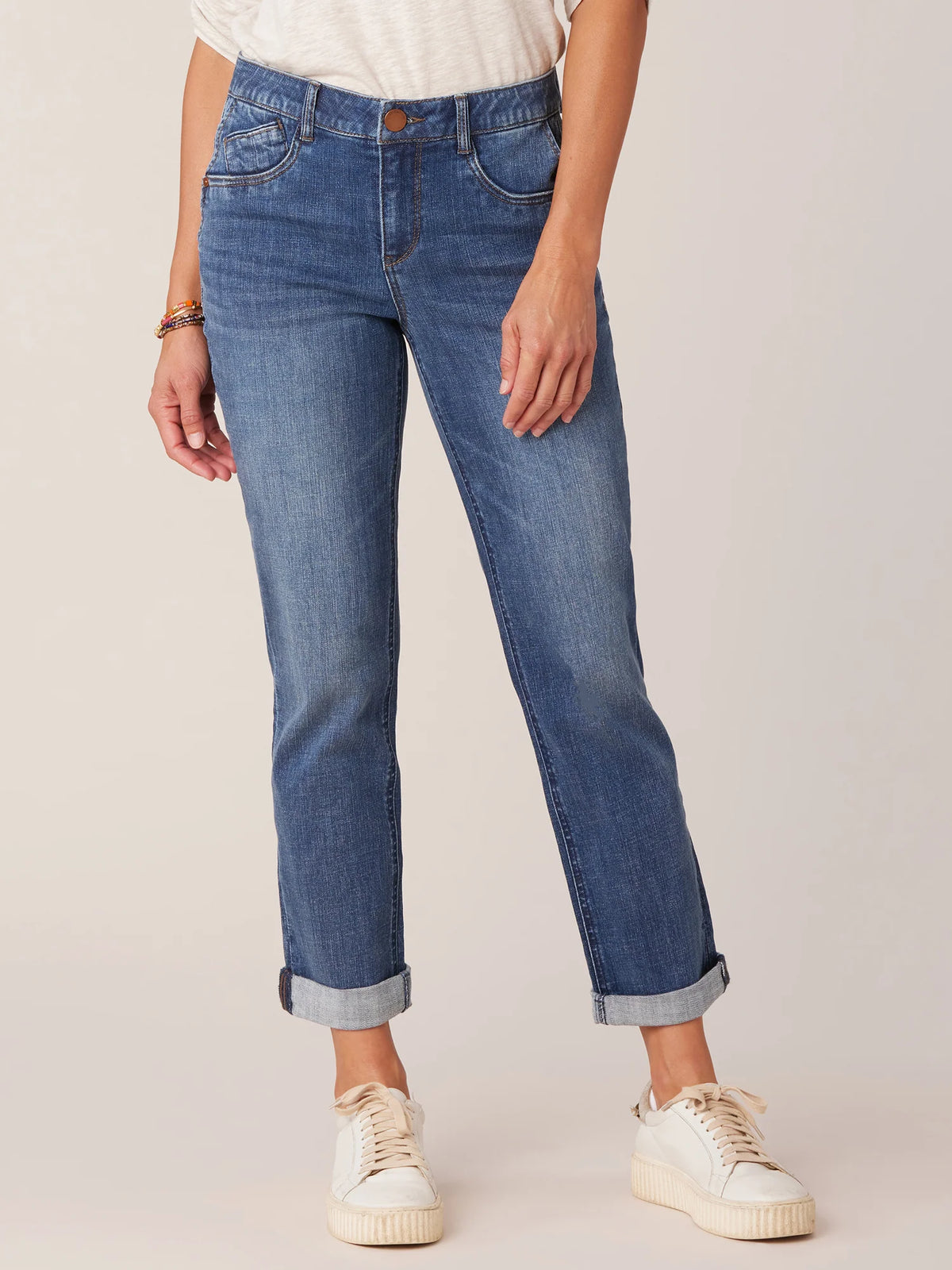 Rolled Cuff Girlfriend Jeans Blue Artisanal