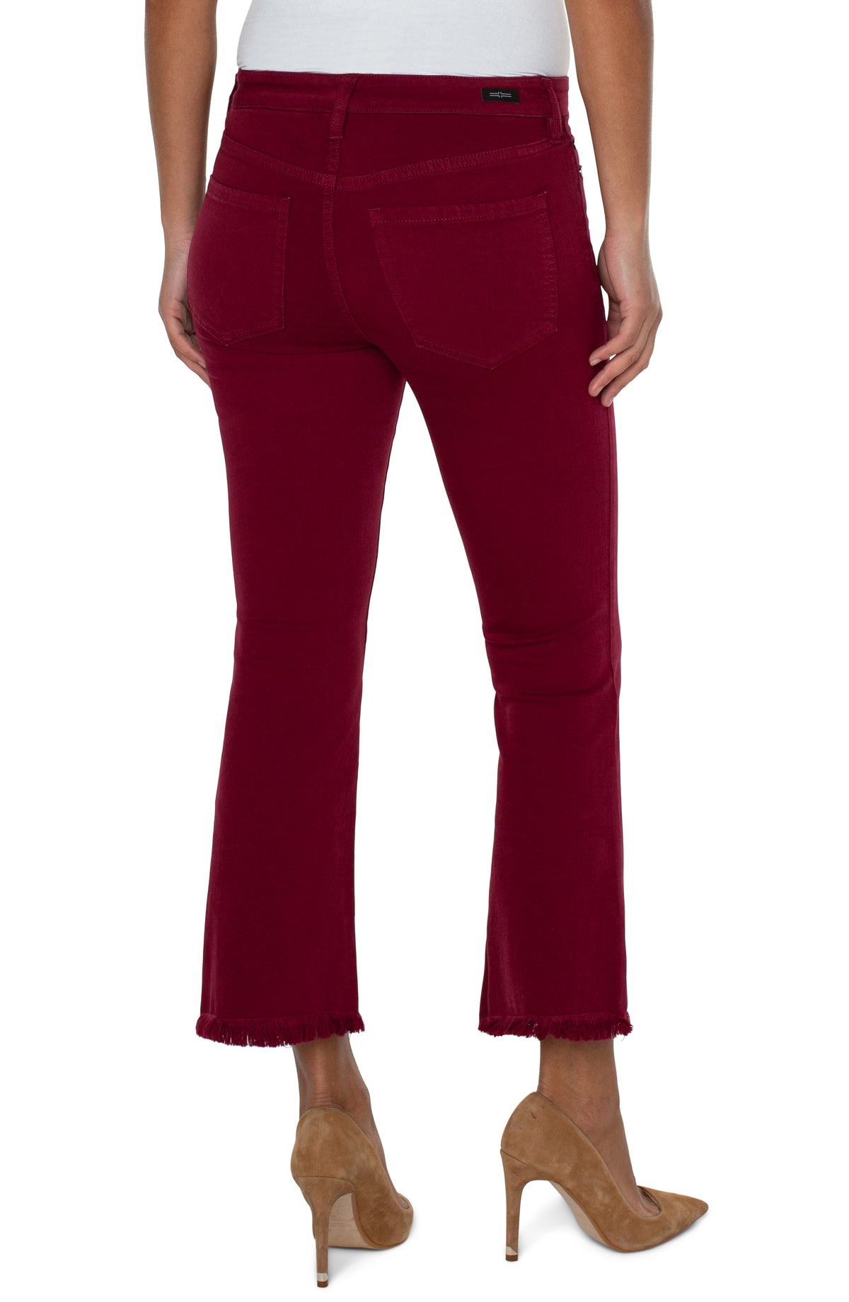 Hannah Fray Hem Straight Crop Flare Pants Red Velvet