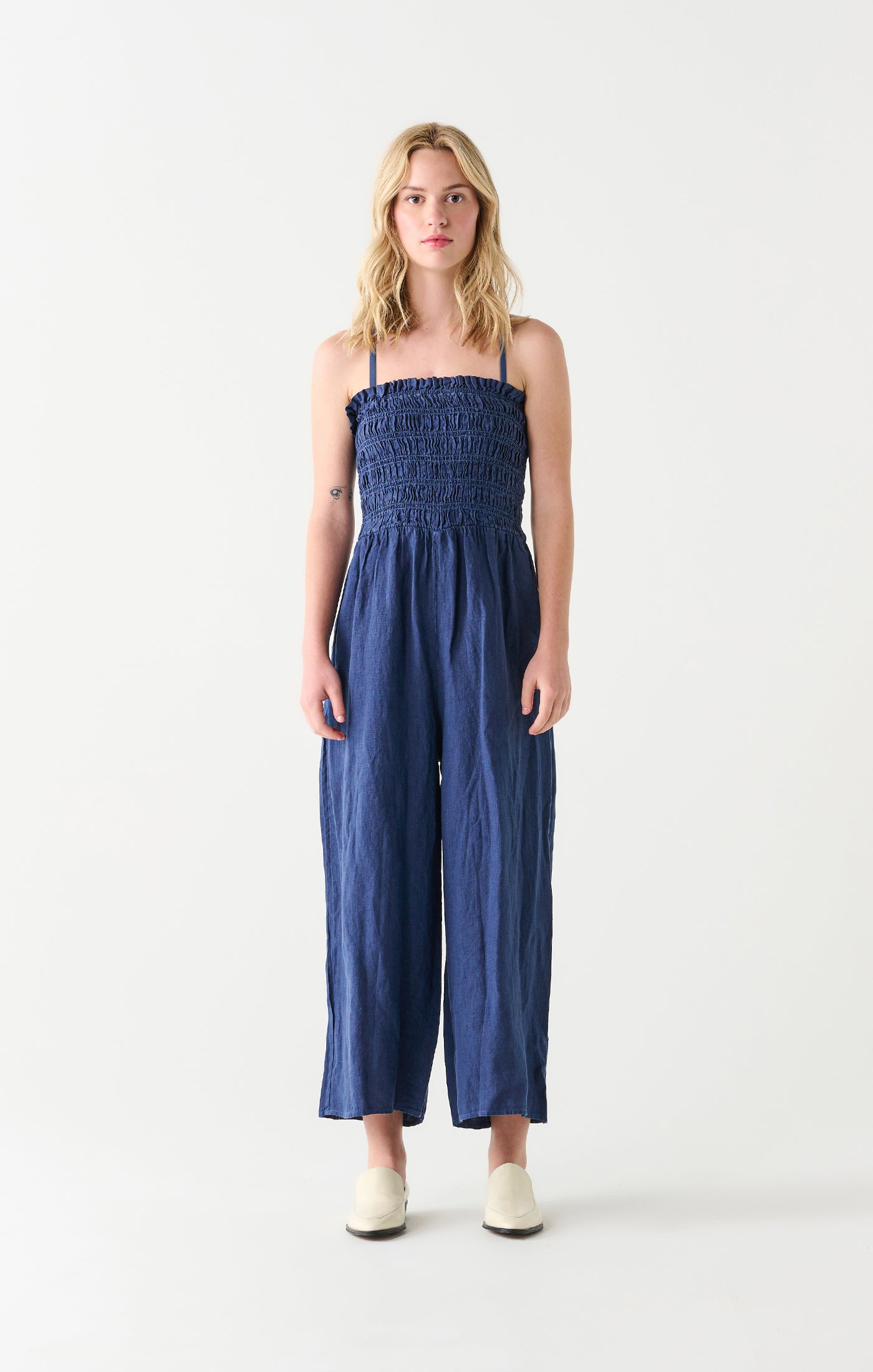 Smocked Woven Jumpsuit Navy