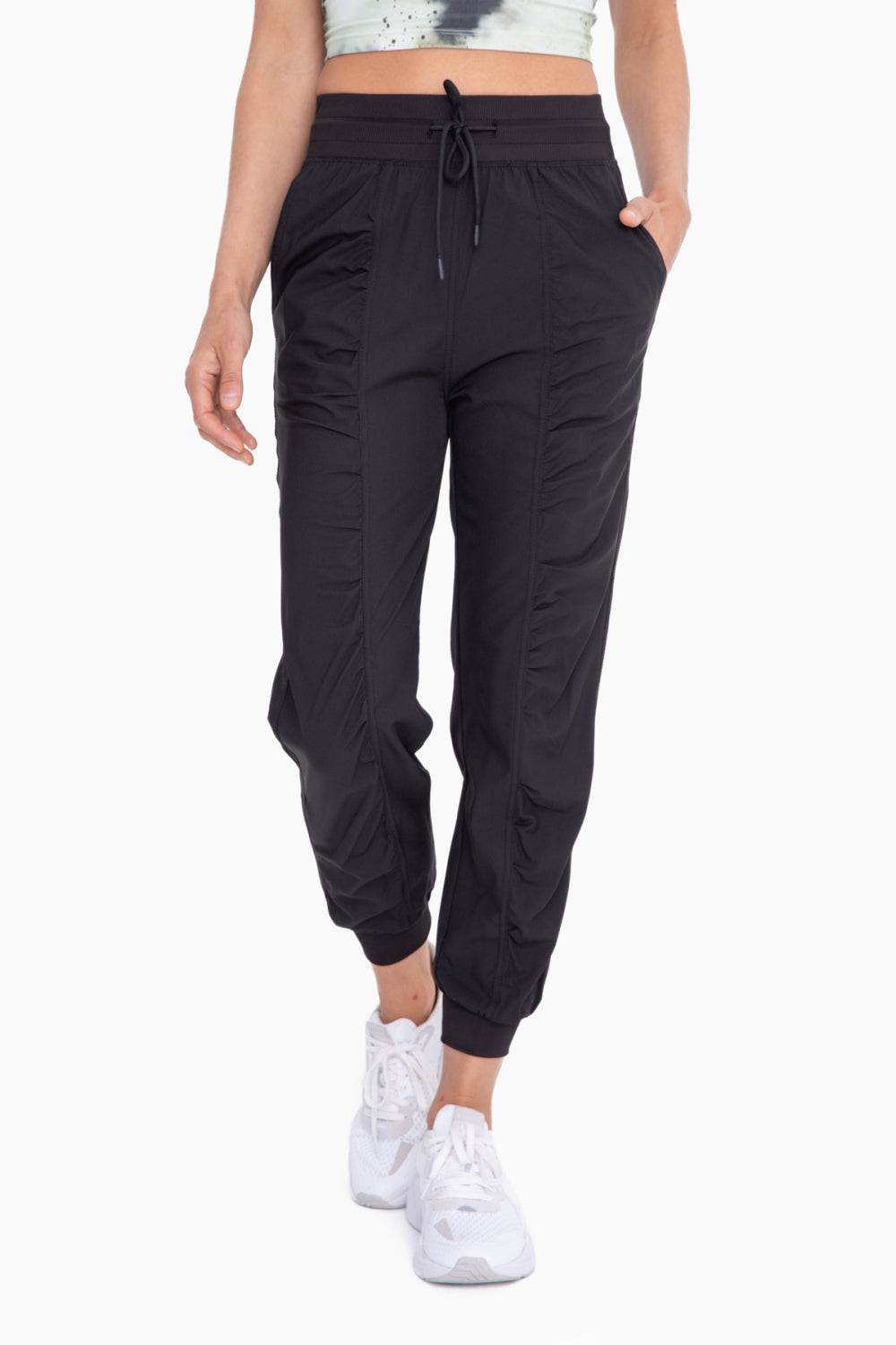 Ruched Leg Drawstring Joggers Black