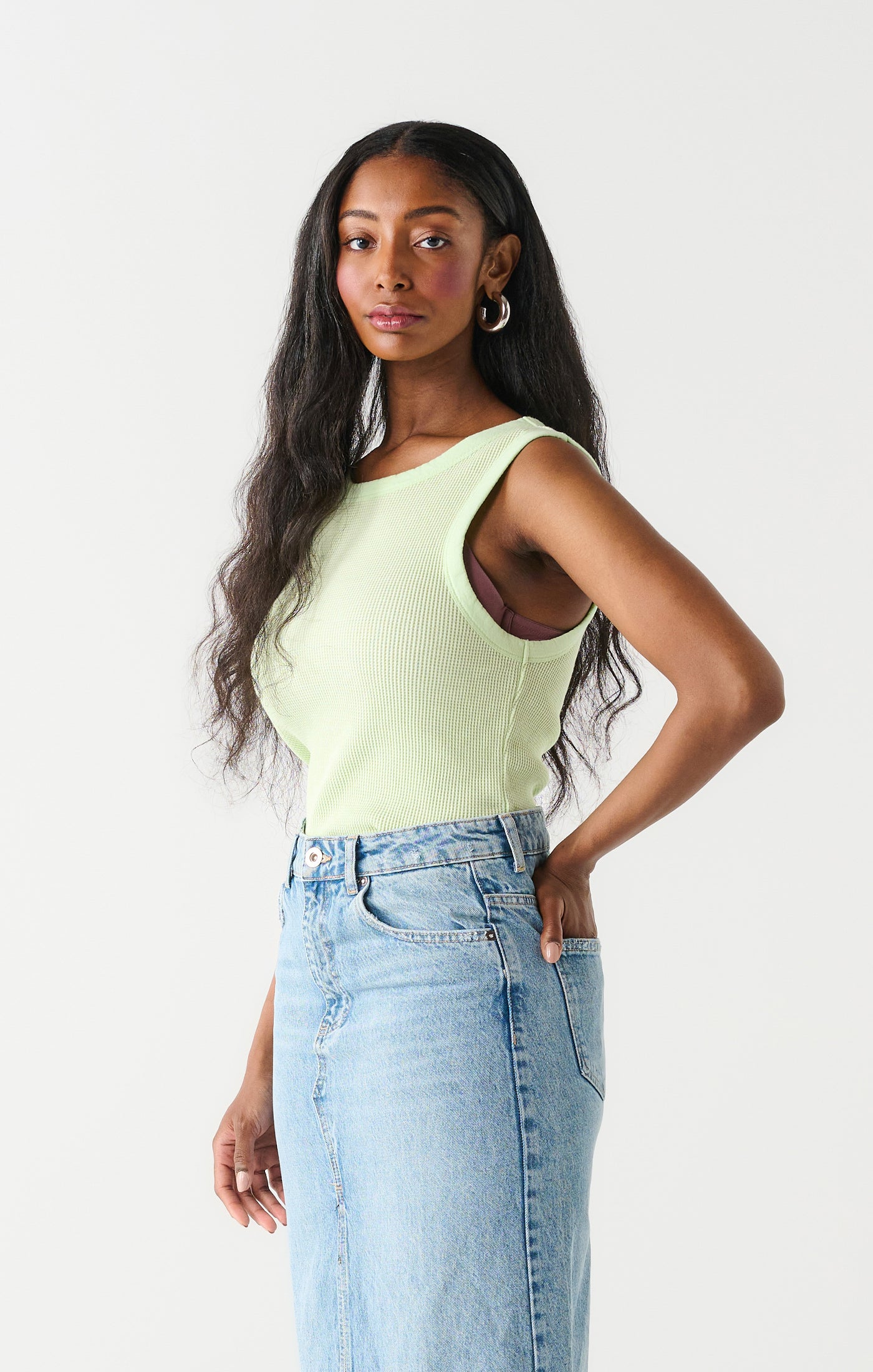 Waffle Knit Tank Top Lime Pastel