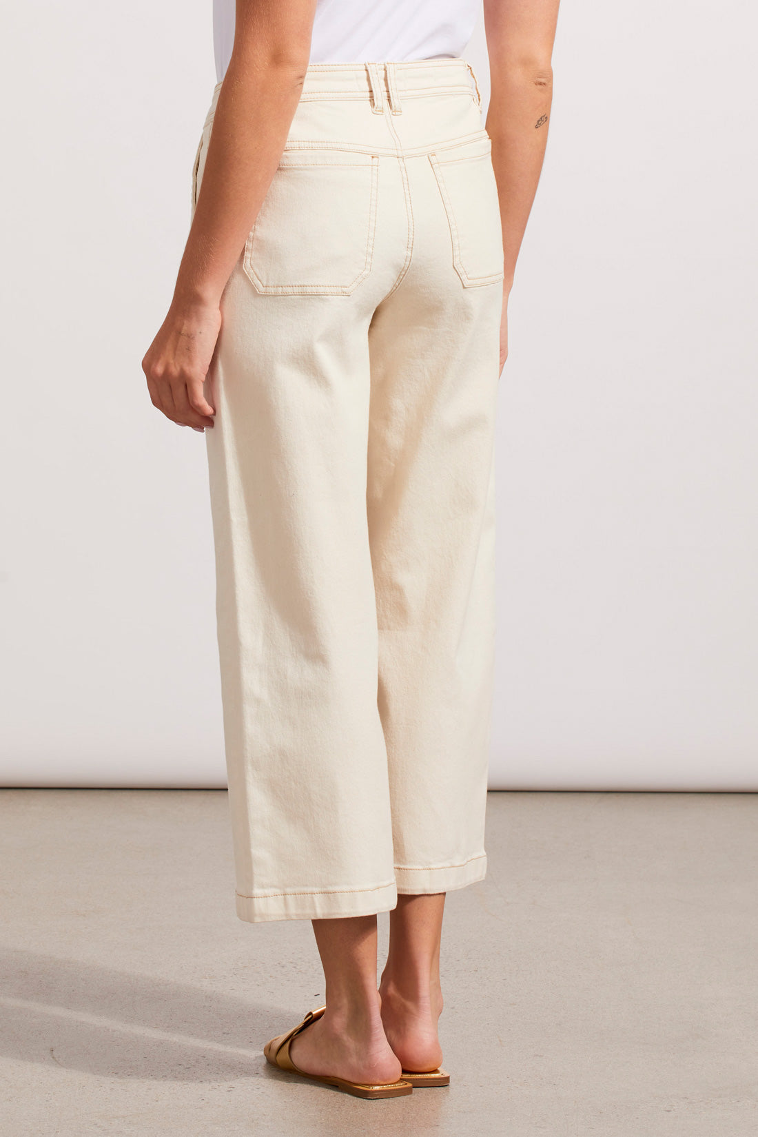 Audrey Button Fly Wide Leg Capri Ecru