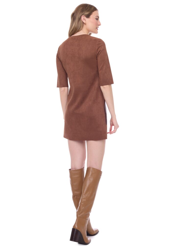 Fatima Pleather Pocket Half Sleeve Dress Tobacco
