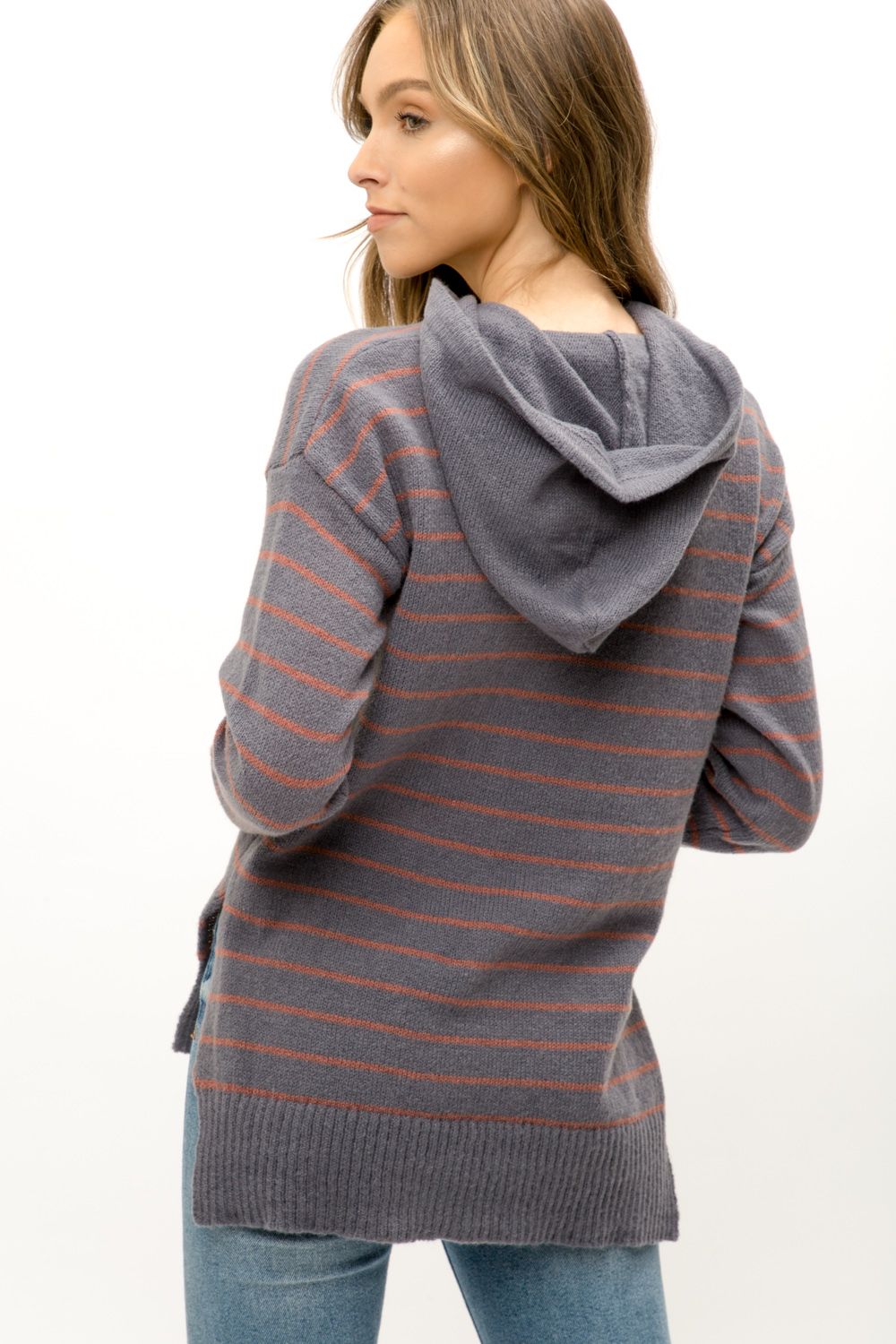 Stripe Pullover Sweater Hoodie Charcoal