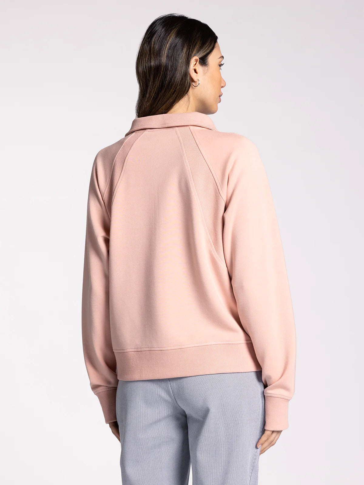 Angie Lux Zip Collared Pullover Dusty Peach