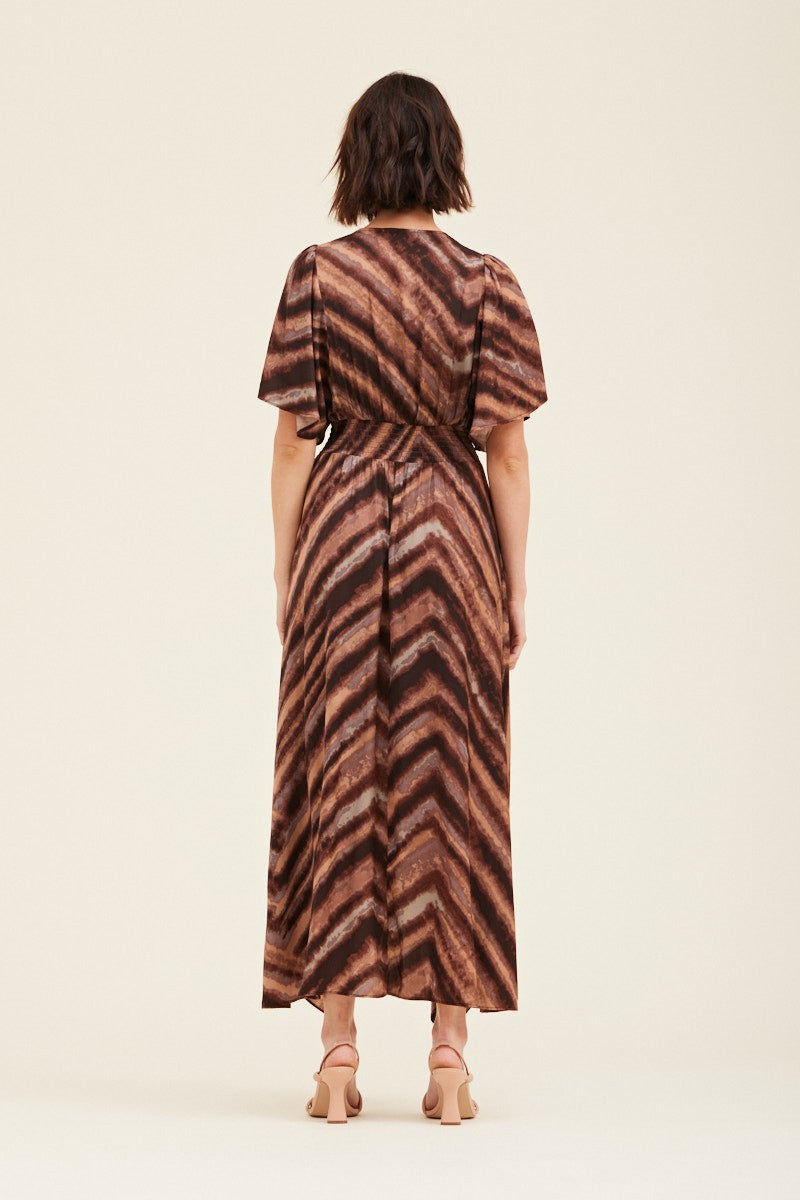 Watercolor Stripe Unbalanced Skirt Maxi Quartz
