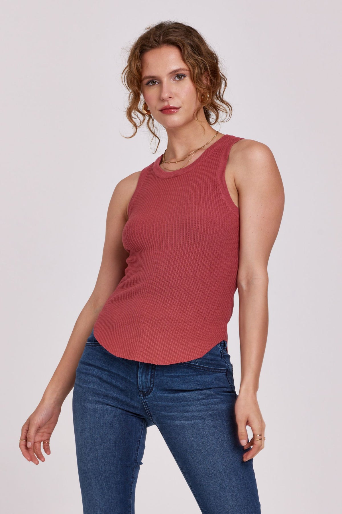 Cora High Neck Ribbed Tank Cedar